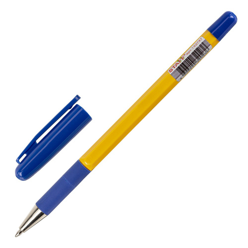 Ручка шариковая с грипом STAFF "Basic BP-14 Orange", линия письма 0,35 мм, синяя фото 3