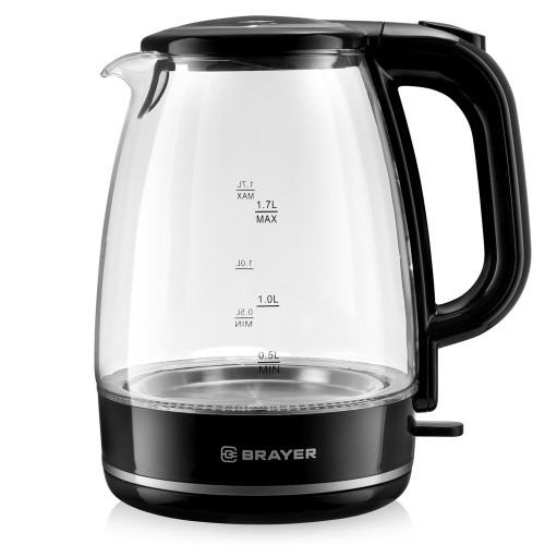 Чайник BRAYER BR1030, 1,7 л, 2200 Вт, закрытый нагревательный элемент, стекло, черный фото 6