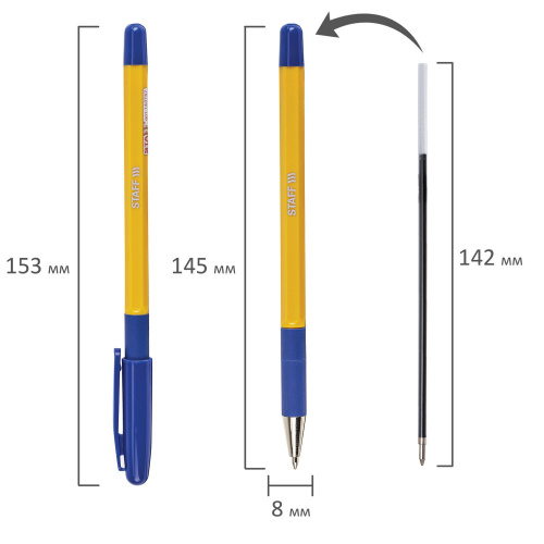 Ручка шариковая с грипом STAFF "Basic BP-14 Orange", линия письма 0,35 мм, синяя фото 8