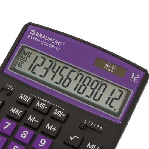 Калькулятор настольный BRAUBERG, 206x155 мм,12 разрядов, двойное питание, черно-фиолетовый фото 5