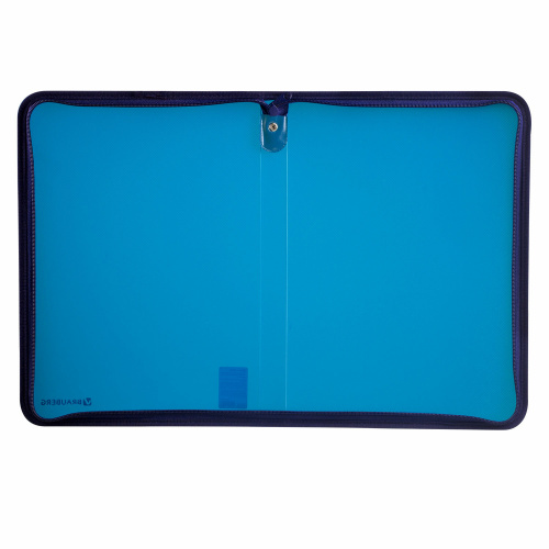 Папка на молнии пластиковая BRAUBERG, А4, 335х240х20 мм, объемная, тонированная синяя фото 6