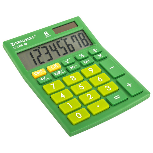 Калькулятор настольный BRAUBERG, 154x115 мм, 8 разрядов, двойное питание, зеленый фото 2