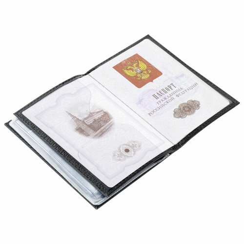 Обложка для автодокументов и паспорта натуральная кожа флоттер, "DOCUMENTS", черная, BRAUBERG фото 6