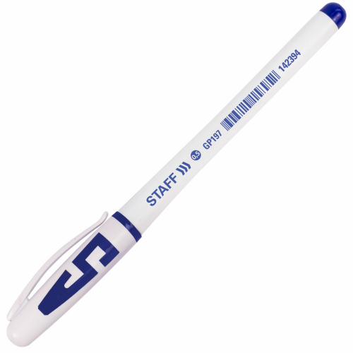 Ручка гелевая с грипом STAFF "Manager", корпус белый, игольчатый узел 0,5 мм, синяя фото 3