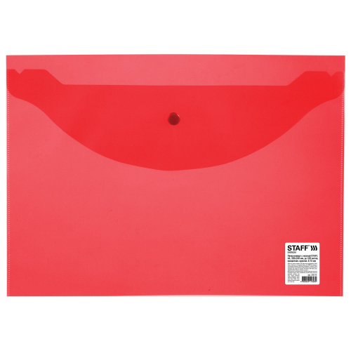 ППапка-конверт с кнопкой STAFF, А4, 0,12 мм, до 100 листов, прозрачная, красная фото 2