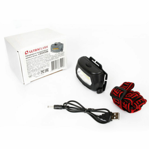 Фонарь налобный аккумуляторный ULTRAFLASH 3Вт COB, 3 режима, Li-pol (USB-кабель в комплекте), LED5359 фото 4