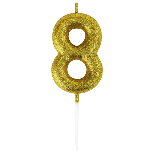 Свеча-цифра для торта ЗОЛОТАЯ СКАЗКА "8", золотая с глиттером, 6 см, на шпажке, в блистере фото 2