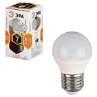 Лампа светодиодная ЭРА, 7 (60) Вт, цоколь E27, шар, теплый белый свет, 30000 ч.