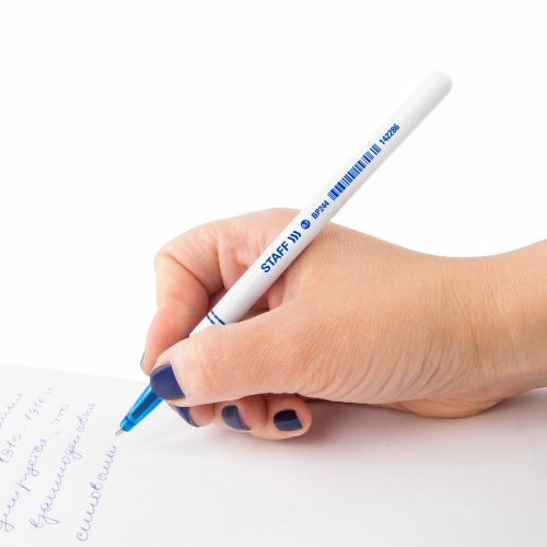 Ручка шариковая STAFF "Офисная", корпус белый, линия письма 0,35 мм, синяя фото 6