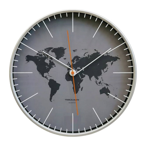 Часы настенные TROYKA, круг, серые, 30,5х30,5х5 см, серебристая рамка