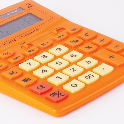 Калькулятор настольный STAFF, 200х150 мм, 12 разрядов, двойное питание, оранжевый фото 3