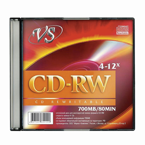Диск CD-RW, VS, 700 Mb, 4-12 x Slim Case, 1 штука