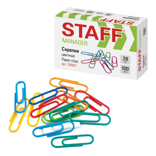 Скрепки STAFF "Manager", 28 мм, цветные, 100 шт., в картонной коробке фото 6