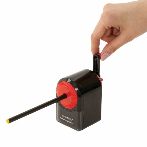 Точилка механическая BRAUBERG "ULTRA", для ч/гр и цветных карандашей, корпус черный с красным фото 6