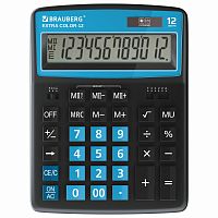 Калькулятор настольный BRAUBERG, 206x155 мм, 12 разрядов, двойное питание, черно-голубой