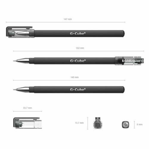 Ручка гелевая ERICH KRAUSE "G-cube", черная, корпус прозрачный, игольчатый узел 0,5 мм, линия 0,4 мм фото 3