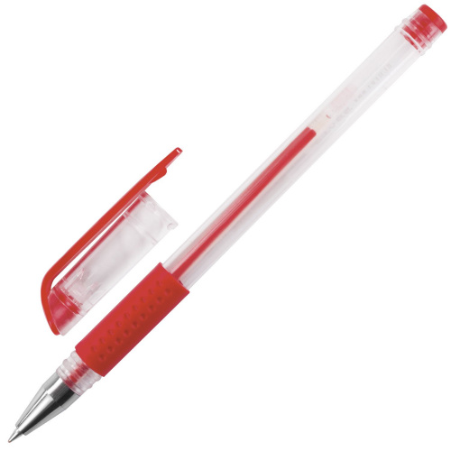 Ручка гелевая с грипом STAFF "EVERYDAY", корпус прозрачный, линия письма 0,35 мм, красная фото 2