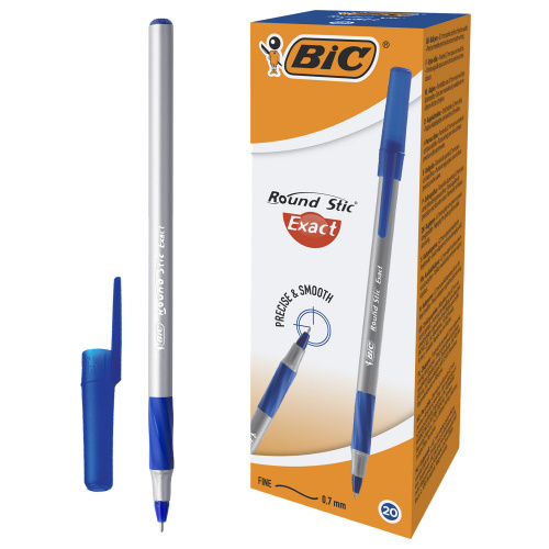 Ручка шариковая с грипом BIC "Round Stic Exact", корпус серый, линия письма 0,3 мм, синяя фото 5