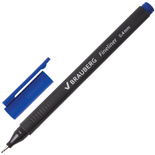 Ручка капиллярная (линер) BRAUBERG "Carbon", трехгранная, линия письма 0,4 мм, синяя