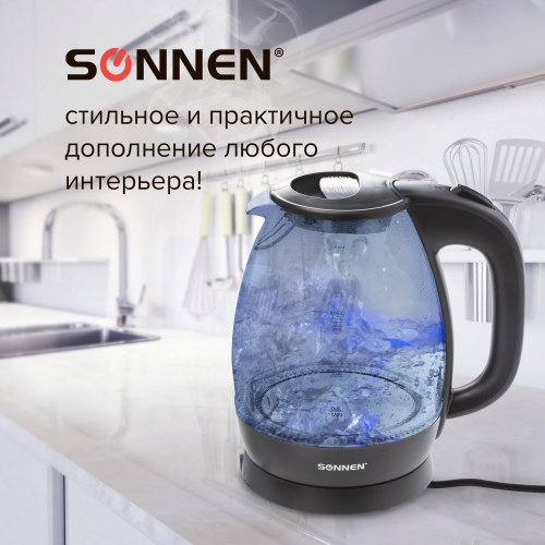 Чайник SONNEN KT-1786, 1,7 л, 2200 Вт, закрытый нагревательный элемент, стекло фото 9
