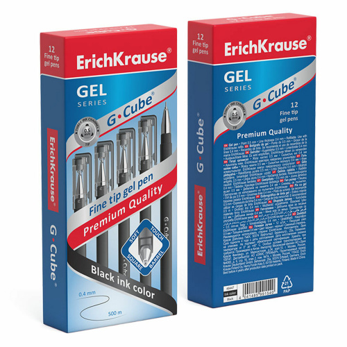 Ручка гелевая ERICH KRAUSE "G-cube", черная, корпус прозрачный, игольчатый узел 0,5 мм, линия 0,4 мм фото 5