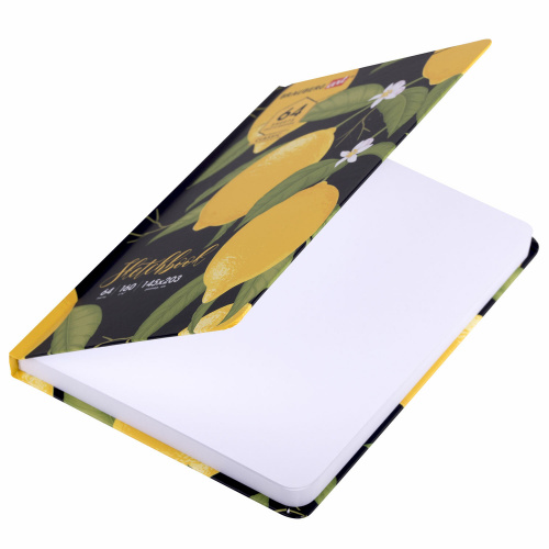 Скетчбук BRAUBERG ART CLASSIC "Лимоны", белая бумага, 145х203 мм, 64 л., резинка, твердый фото 7