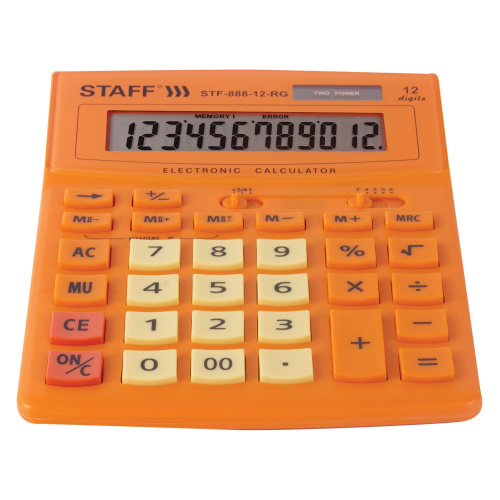 Калькулятор настольный STAFF, 200х150 мм, 12 разрядов, двойное питание, оранжевый фото 5