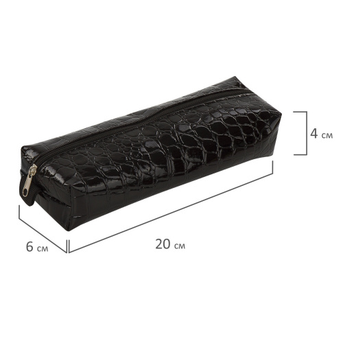 Пенал-косметичка BRAUBERG "Ultra black", 20х6х4 см, "крокодиловая кожа" фото 4