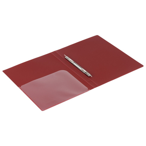 Папка с металлич скоросшивателем и внутренним карманом BRAUBERG, темно-красная, до 100 л, 0,6 мм фото 4