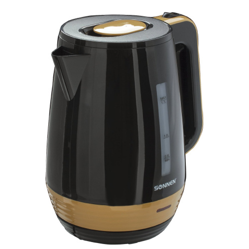 Чайник SONNEN, 1,7 л, 2200 Вт, закрытый нагревательный элемент, пластик, черный/горчичный