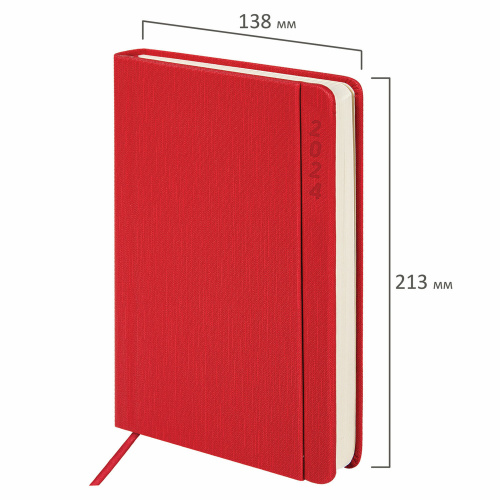 Ежедневник датированный 2024 А5 138x213 мм, BRAUBERG "Flap", под кожу, органайзер, красный фото 3