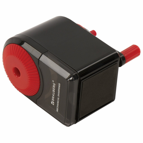 Точилка механическая BRAUBERG "ULTRA", для ч/гр и цветных карандашей, корпус черный с красным фото 2