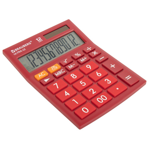 Калькулятор настольный BRAUBERG , 192x143 мм, 12 разрядов, двойное питание, бордовый фото 6