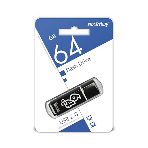 Флеш-диск SMARTBUY Glossy, 64 GB, USB 2.0, черный фото 2