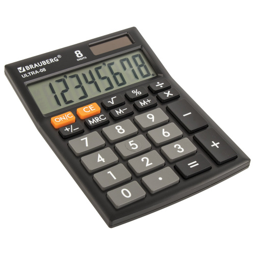Калькулятор настольный BRAUBERG, 154x115 мм, 8 разрядов, двойное питание, черный фото 6