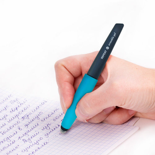 Ручка стираемая гелевая BRAUBERG REPEAT, +3 сменных стержня, линия письма 0,5 мм, синяя фото 4