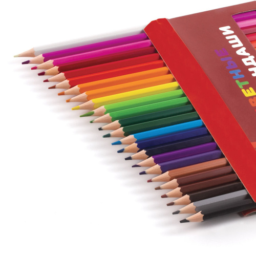 Карандаши цветные ПИФАГОР "ЖИРАФ", 24 цвета, пластиковые, классические заточенные фото 4