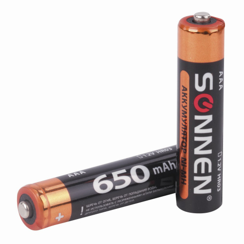 Батарейки аккумуляторные SONNEN, AAA, 2 шт., 650 mAh, в блистере фото 2