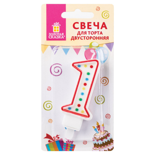 Свеча-цифра для торта ЗОЛОТАЯ СКАЗКА "1", с конфетти, 8,5 см, держатель, блистер фото 2