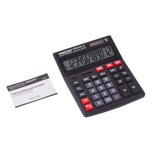 Калькулятор настольный ОФИСМАГ, 199x153 мм, 12 разрядов, двойное питание, черный фото 8