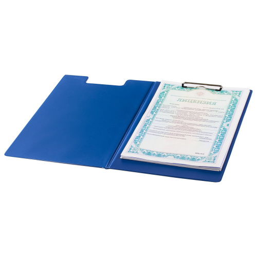 Папка-планшет STAFF, А4, 318х228 мм, с прижимом и крышкой, картон/ПВХ, синяя фото 5