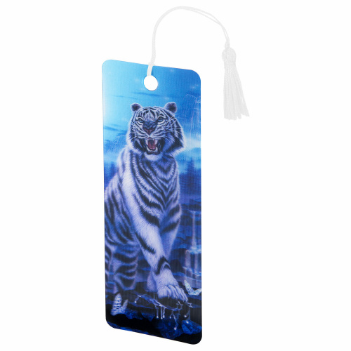 Закладка для книг BRAUBERG "Белый тигр", объемная, с декоративным шнурком-завязкой фото 3