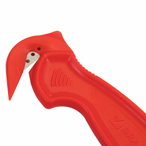 Нож складской безопасный BRAUBERG "Logistic", для вскрытия упаковочных материалов, красный, блистер фото 5