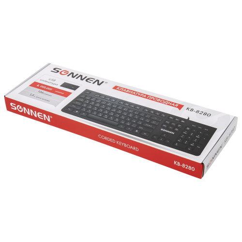 Клавиатура проводная SONNEN KB-8280, USB, 104 плоские клавиши, черная фото 9