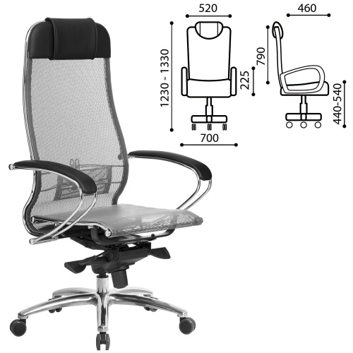 Кресло офисное МЕТТА "SAMURAI" S-1.04, сверхпрочная ткань-сетка, серое фото 6