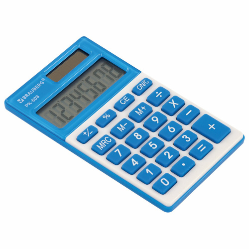 Калькулятор карманный BRAUBERG, 107x64 мм, 8 разрядов, двойное питание, синий фото 6