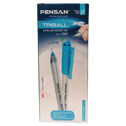 Ручка шариковая масляная PENSAN "Triball", трехгранная, линия письма 0,5 мм, бирюзовая фото 2