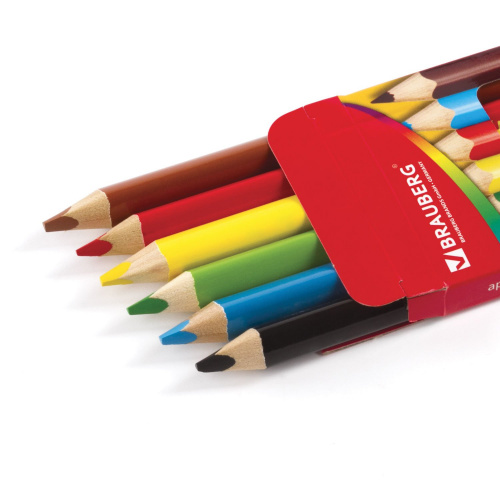 Карандаши цветные утолщенные BRAUBERG, 6 цветов, трехгранные, картонная упаковка фото 4