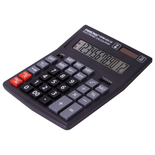 Калькулятор настольный ОФИСМАГ, 200x154 мм, 12 разрядов, двойное питание, черный фото 6
