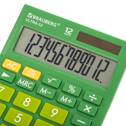 Калькулятор настольный BRAUBERG, 192x143 мм, 12 разрядов, двойное питание, зеленый фото 8